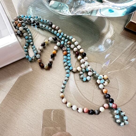 Hand-Knotted Faceted Amazonite Rondelle Bead Necklace - Picture 2 of 4